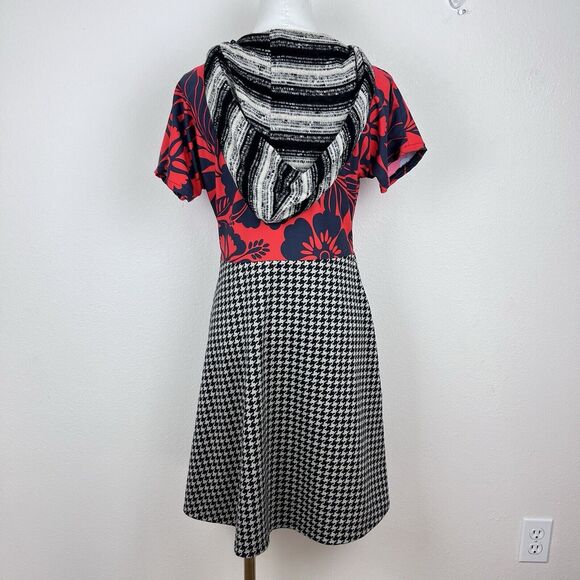 Dumb Clothing Dress Womens Small Mini Hoodie Mixed Media Floral Boho Funky Red - Picture 2 of 10